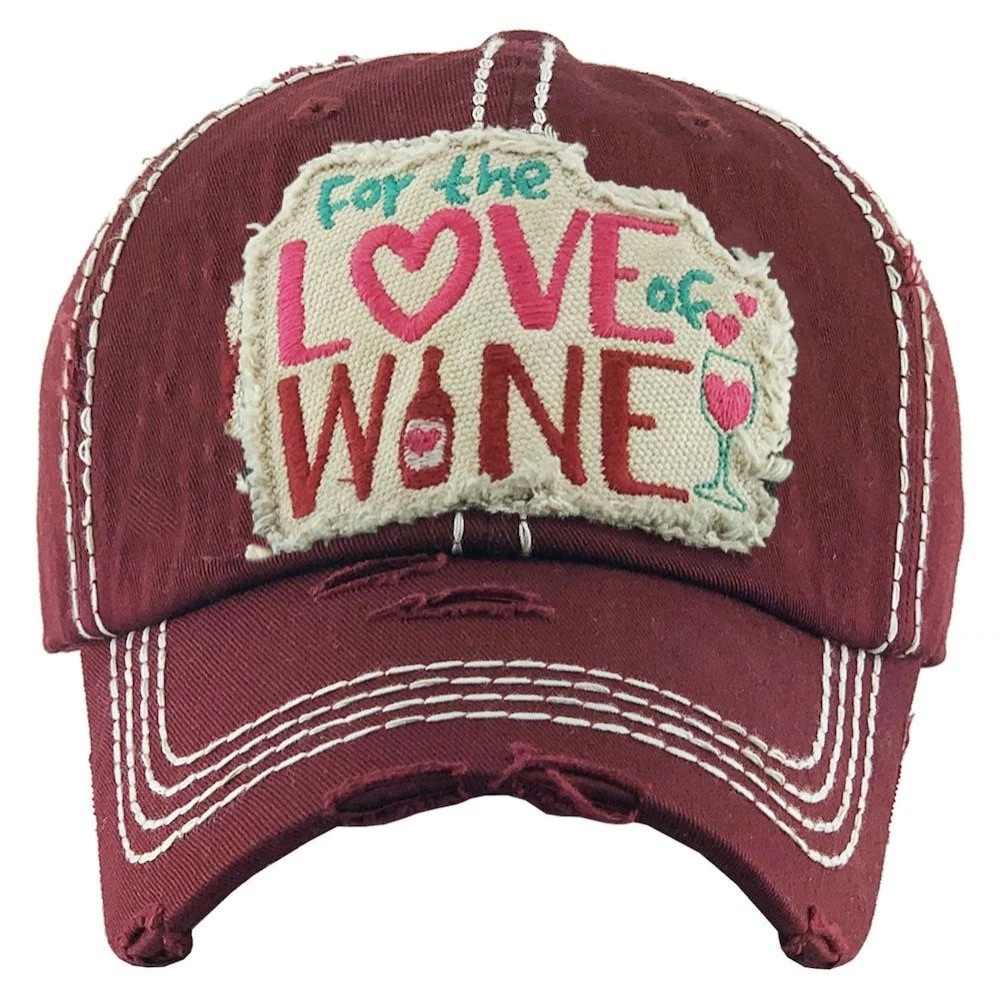 Maroon “For The Love of Wine” distressed hat